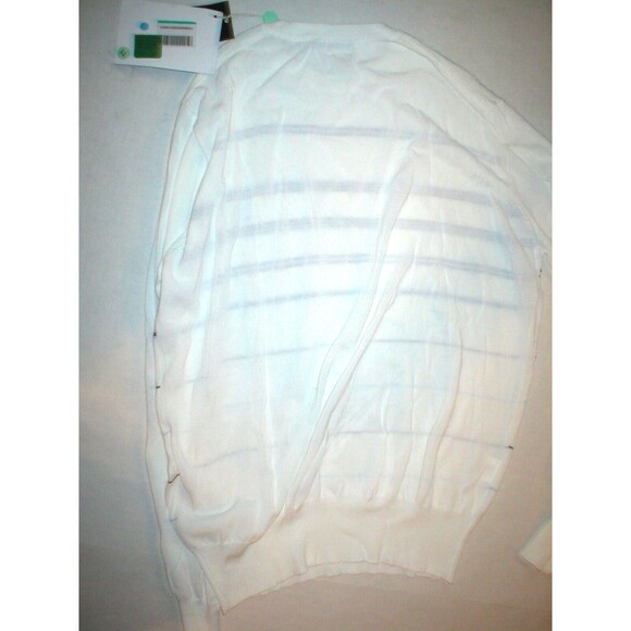New NWT Mens L Viscose Cotton Sweater White Blue Italy Bramante Stripes Designer - Picture 5 of 5